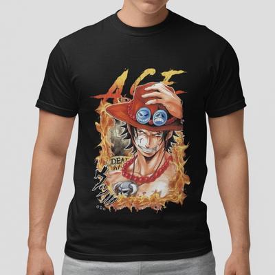 Футболка с Асом из One Piece Аниме Графическая футболка Унисекс Брат Луффи Черный Топ Унисекс