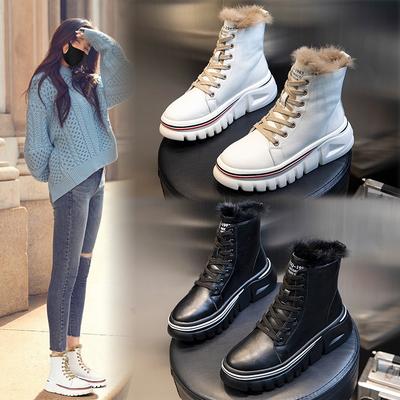 Зимние ботинки Мартин из натурального кроличьего меха, ботинки на толстой подошве с увеличением высоты, повседневные ботинки средней высоты, ботинки из бархатистой кожи