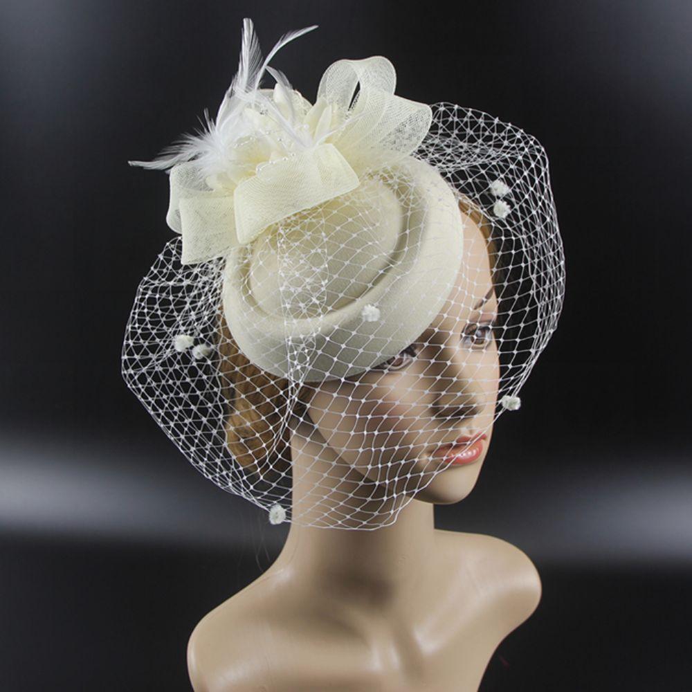 Feather Women Mini Mesh Hat Headband Flower Veil Hair Clips Small Fedoras Headwear  Bridal Headwear