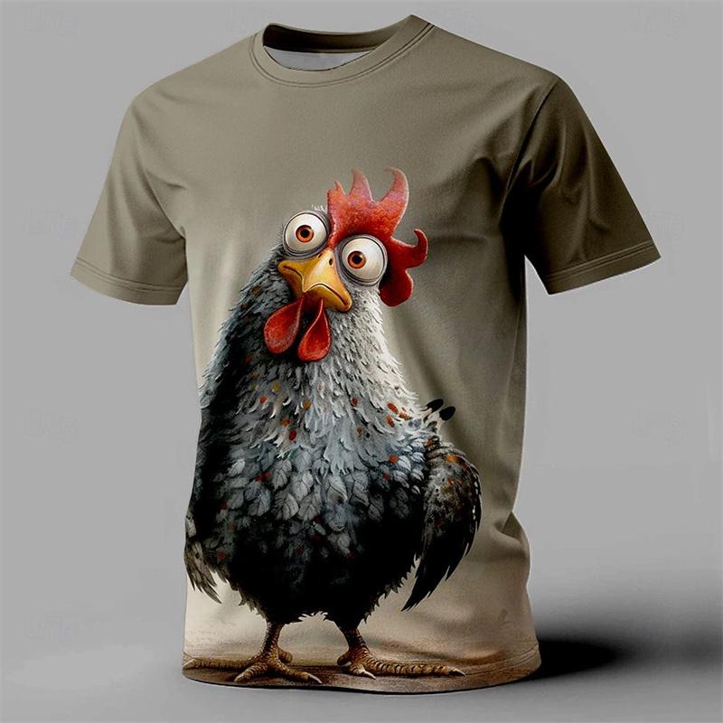 Fun Men's Animal Chicken Print T-shirt Summer Street Fashion Casual Short Sleeved Pullover Humorous Cartoon High-quality Round Neck Tops