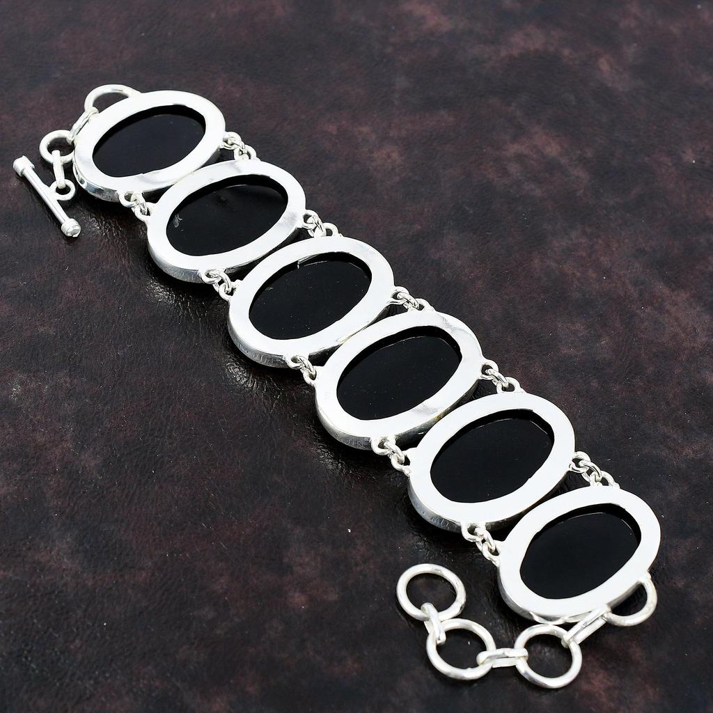 Браслет из черного оникса. Браслет из стерлингового серебра 925 пробы. Ювелирные изделия из драгоценных камней. Регулируемый браслет-цепочка. Ювелирные изделия ручной работы. Подарок для женщин. Элегантный браслет.