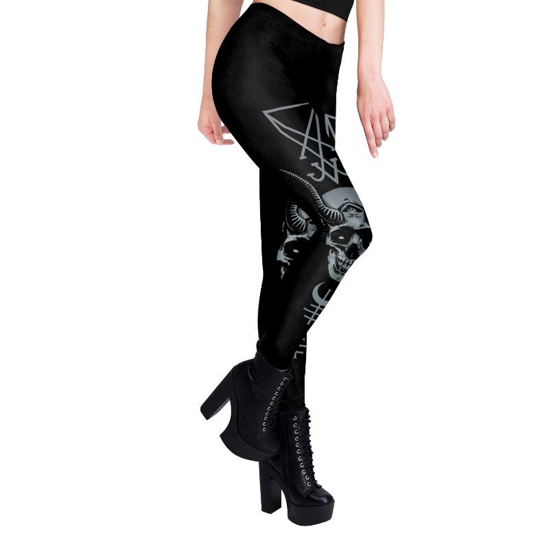 Новая женская одежда Дьявольский готический принт Йога Скинни Фитнес Панк Леггинсы Женские