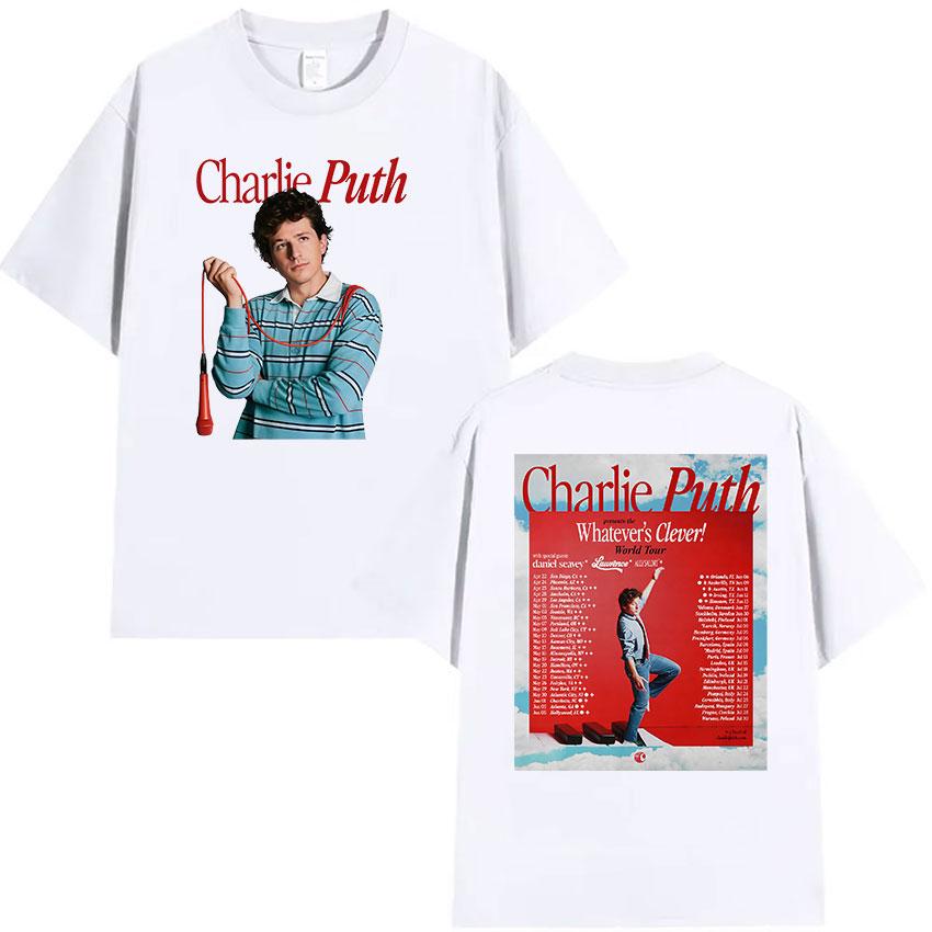 Charlie Puth Whatevers Clever World Tour 2026 Graphic T Shirts Unisexs Vintage Fashion 100 Cotton Short Sleeve Tshirt Streetwear