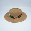 French Retro Summer Men'S And Women'S Hand-Woven Panama Flat Top Top Hat Shading Vacation Beach Sun Straw Hat