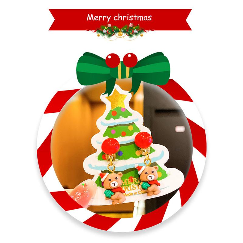 Рождественские детские серьги-клипсы без пирсинга, милые серьги с бахромой в виде оленя из мультфильма «Санта», серьги-подвески для девочек