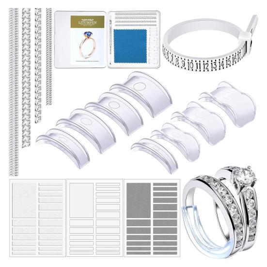 Yousheng 17 Pcs Ring Size Adjusters Loose Rings Invisible Ring Size Reducer Spacer Ring Resizer Plug-in Silicone Spirals Tightener Set with Polish