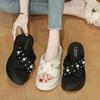 Internet Celebrity Beautiful Casual Pearl Slippers Summer Wear 2025 New Student Thick Bottom Beach Fashion One Word Cool Slippers