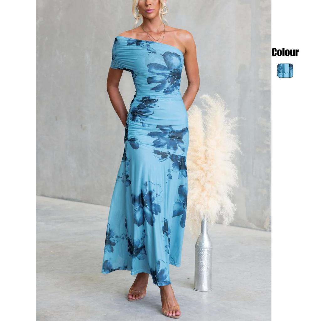 Year-round Slim-fit Ins Wind Mesh Printing Hip-wrapped Slim-fit Shoulder Dress 76