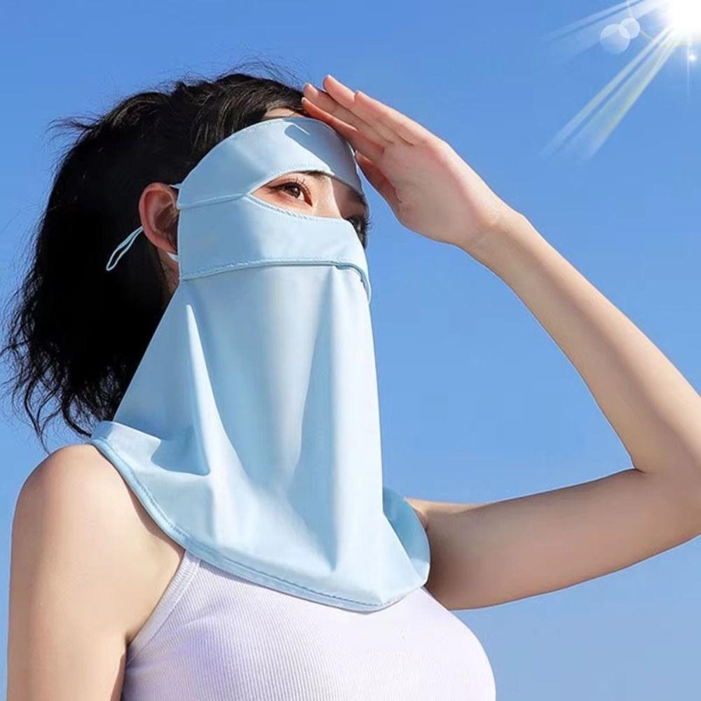 Summer Full-Face Sunscreen Veil UPF 50+ Neck Wrap Cover Ice Silk Face Cover for Male Female
