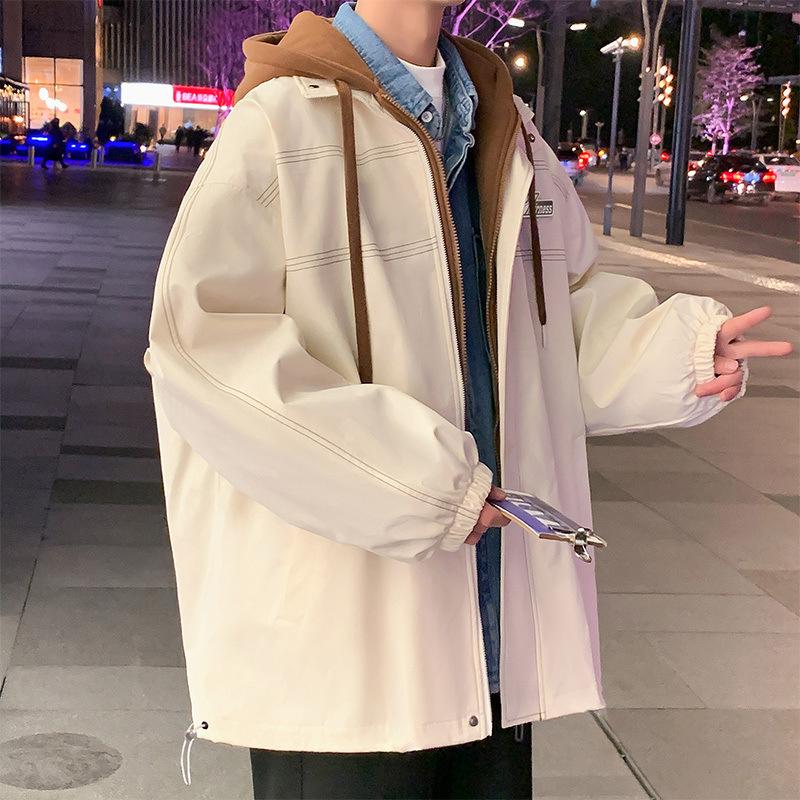 Design Sense Korean Version Fake Two-piece Coat Men's Spring and Autumn Loose Jacket Teenager