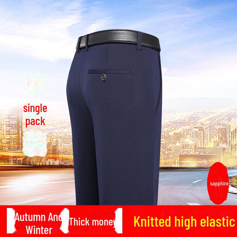 Men's Autumn/Winter Casual Business Trousers: Solid Color, Elastic Waist, Non-Iron, Anti-Wrinkle, Straight Fit.