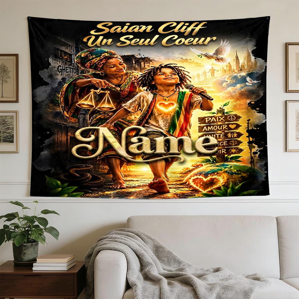 Bob Marley Peace Love Freedom One Heart Personalized Name Decorative Wall-Hanging Tapestry, Home Ornament for Living Room,Dorm and Fan Parties,Multi-s