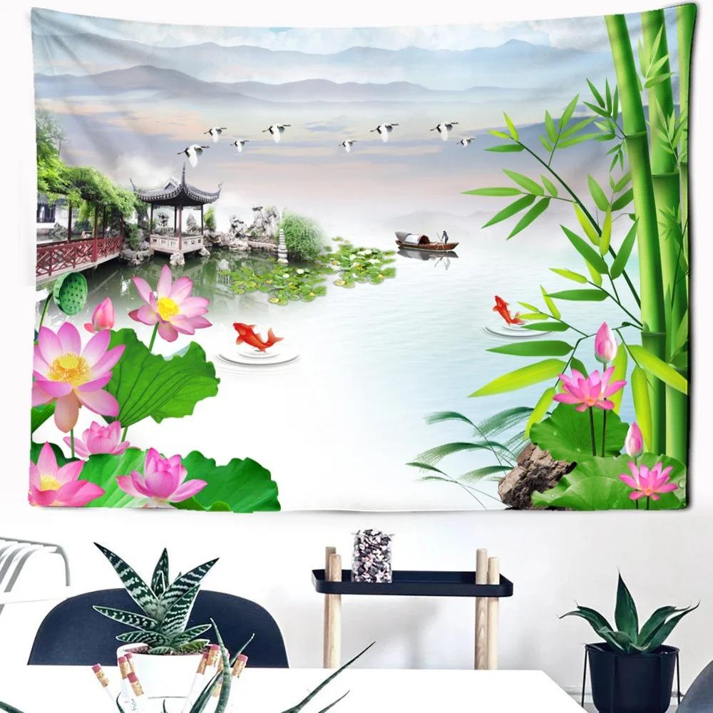 Узор Lotus Koi Модный домашний декор Гобелен Гостиная Спальня Гобелен