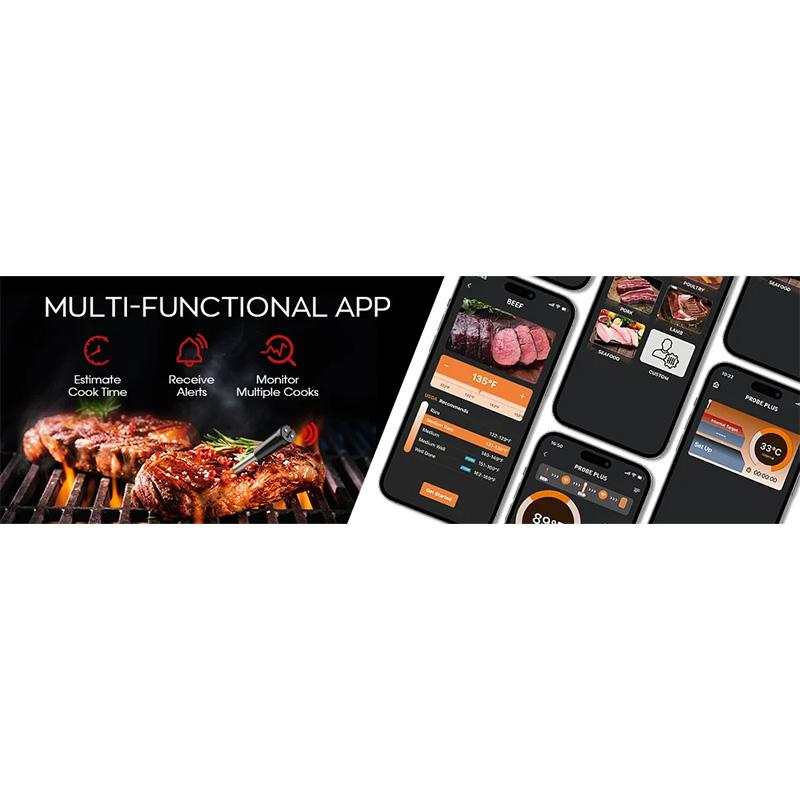 Беспроводной термометр для мяса, цифровой зонд, термометр Bluetooth 360 футов, поддержка приложения, удаленный мониторинг для духовки, коптильни, су-вид