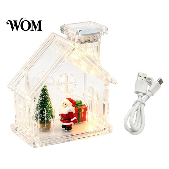 Rechargeable LED Decoration Clear Acrylic House Ornament, DIY Fillable Christmas with Light, Lighted Table Centerpiece for Festive Party Mantel Decor