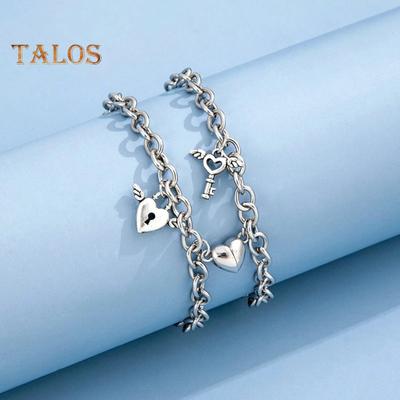 1 пара браслетов для пар, регулируемый размер, браслет с магнитным креплением в форме сердца, подходящий браслет в форме сердца