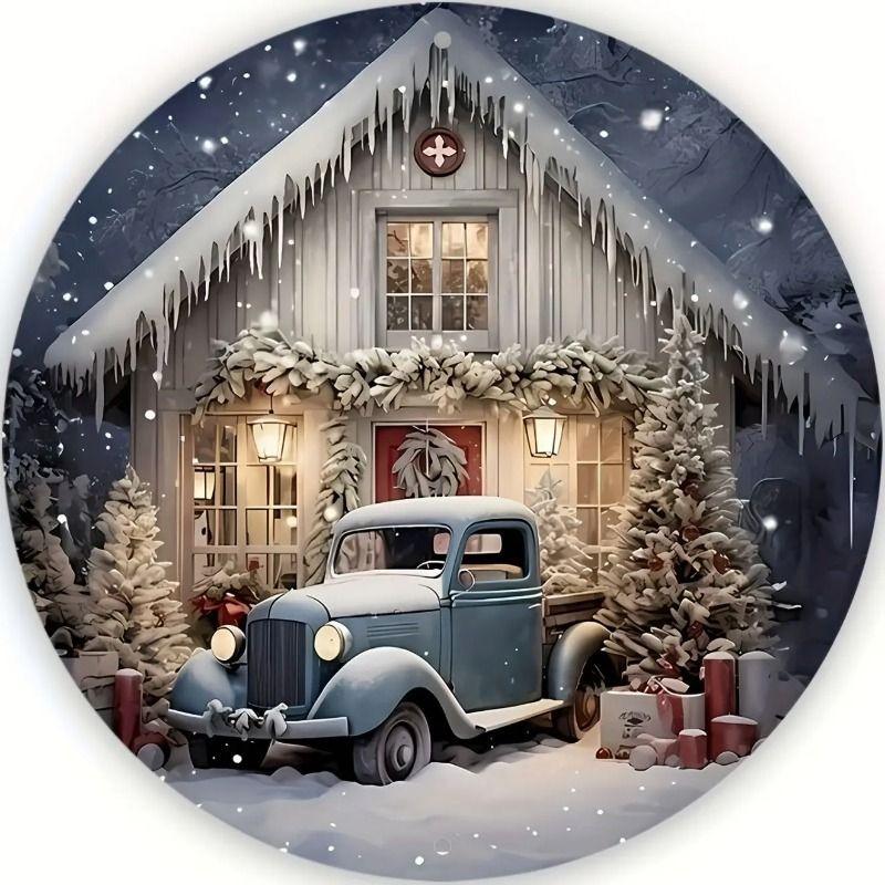 Witch Broom Halloween Sign, Round Aluminum Wall Plaque 20x20cm