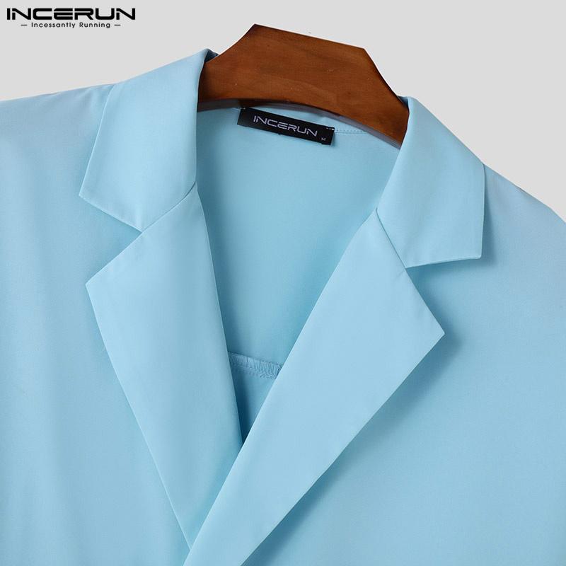 INCERUN Men Autumn Lapel Neck Double-breasted Long Sleeve Shirts Tops