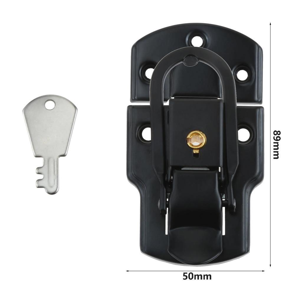 89*50mm Copper Core Box Latch Hasp w/ Key Metal Locker Flight Case Electronic Cabinet Suitcase Buckle Toggle Catch Silver/Black