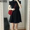 Women's Fashion Summer Spring Solid Color Print Short Sleeve POLO Neck Middle Waistline Casual Dresses