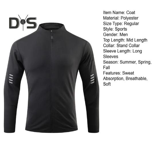 Мужское спортивное пальто с воротником-стойкой, эластичное впитывающее пот, мягкое, дышащее, быстросохнущее, однотонное, на молнии, с длинным рукавом, солнцезащитное пальто для бега в тренажерном зале