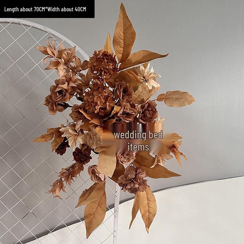 Red Floral Wedding Stage Backdrop with Artificial Flower Rows