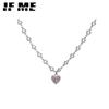 Elegant Pink Pendant Necklace for Women Heart Silver Chain Choker Jewelry Accessories