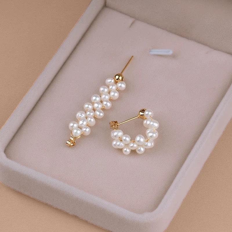 Lanyun Jewelry Серьги с серебряной иглой 925 пробы Серьги с натуральным жемчугом Ручная работа Серьги с бусинами Стиль ins Серебряная игла Универсальные