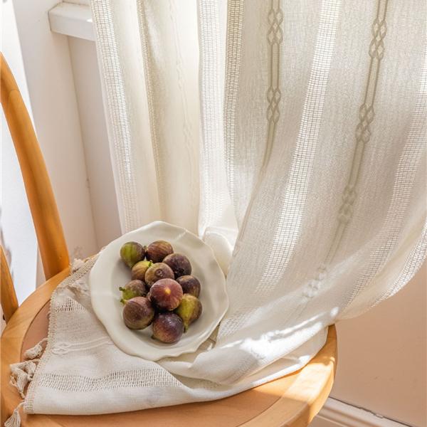 Белые полосатые вышитые шторы, полупрозрачные шторы, полые шторы для кухни и гостиной, оконные шторы