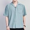 Мужская рубашка со свободным воротником и короткими рукавами, новая летняя однотонная повседневная рубашка с карманами