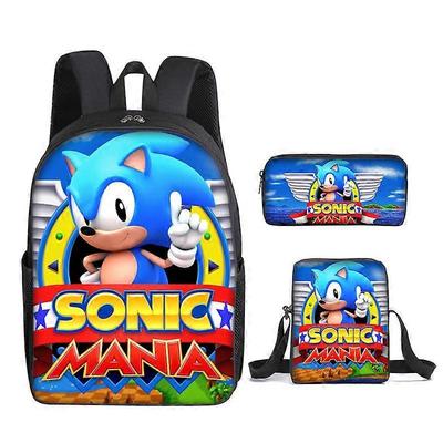 Школьный рюкзак для ученика начальной школы Sonic, трехпредметный набор, аниме, мультфильм, рюкзак, сумка через плечо, пенал 54-NMAOV