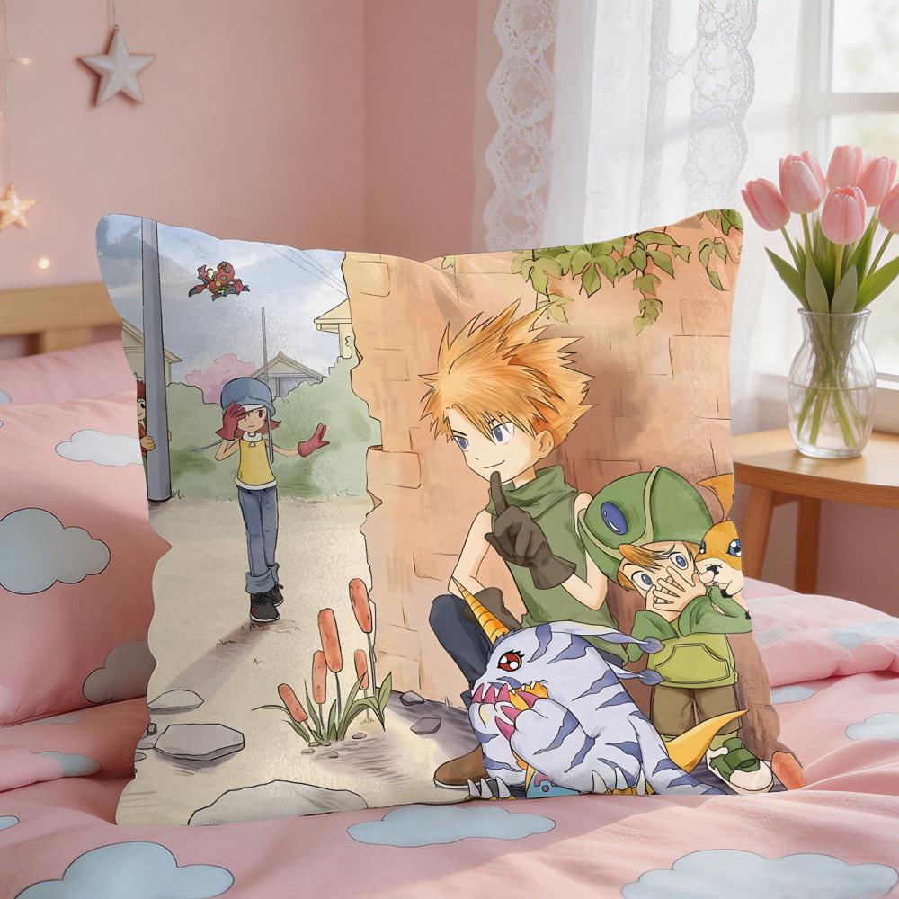 Anime DDigimon AAdventure Cushion Cover Square Short Plush Pillow Case Living Room Sofa Home Decor Funda X