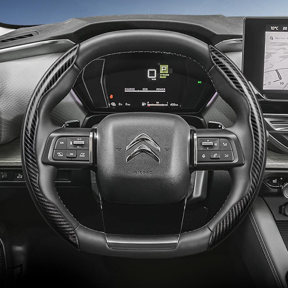 Подходит для Citroen Рулевое колесо с текстурой под карбон, Сегментированный дизайн с быстрой фиксацией, Прочные черные аксессуары для моделей, таких как C3, C