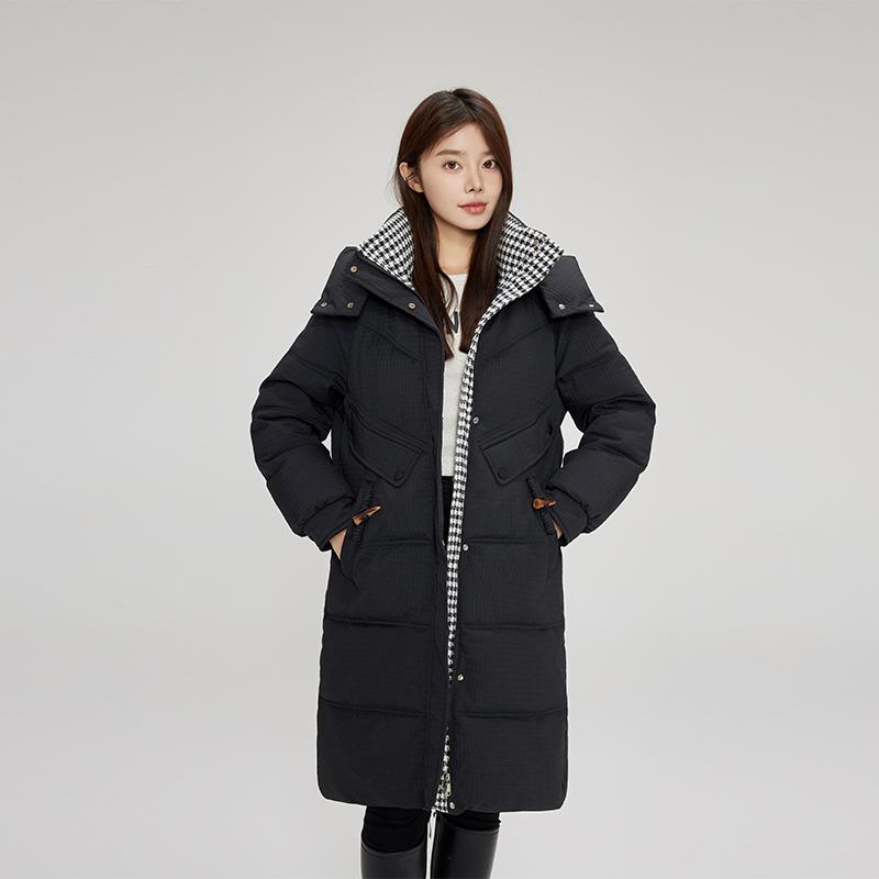 Korean Style Warm Winter Jacket with Hooded Long Length and Oversized Pockets