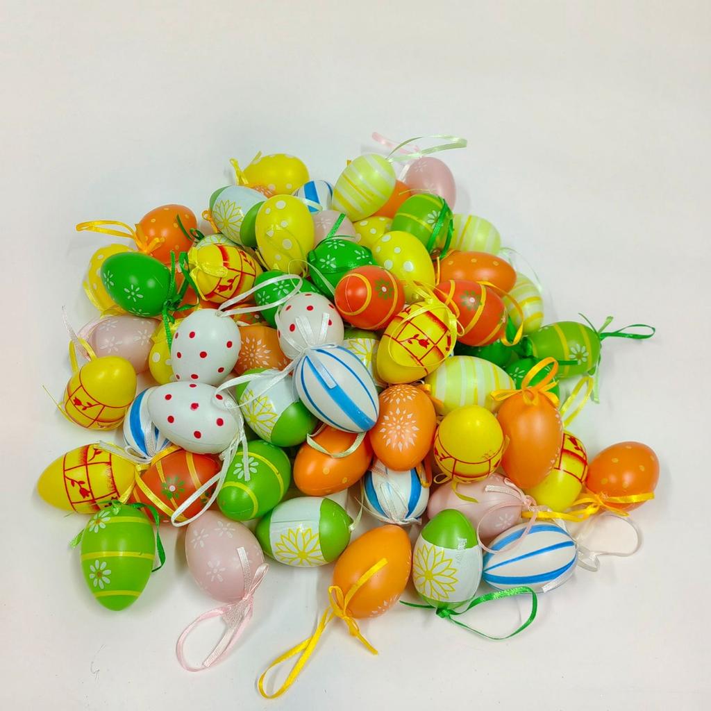 24 шт. Яйца с пасхальным узором, Яйца для вечеринки, Подвесные, Раскрашенные, Имитация, Пластиковые яйца