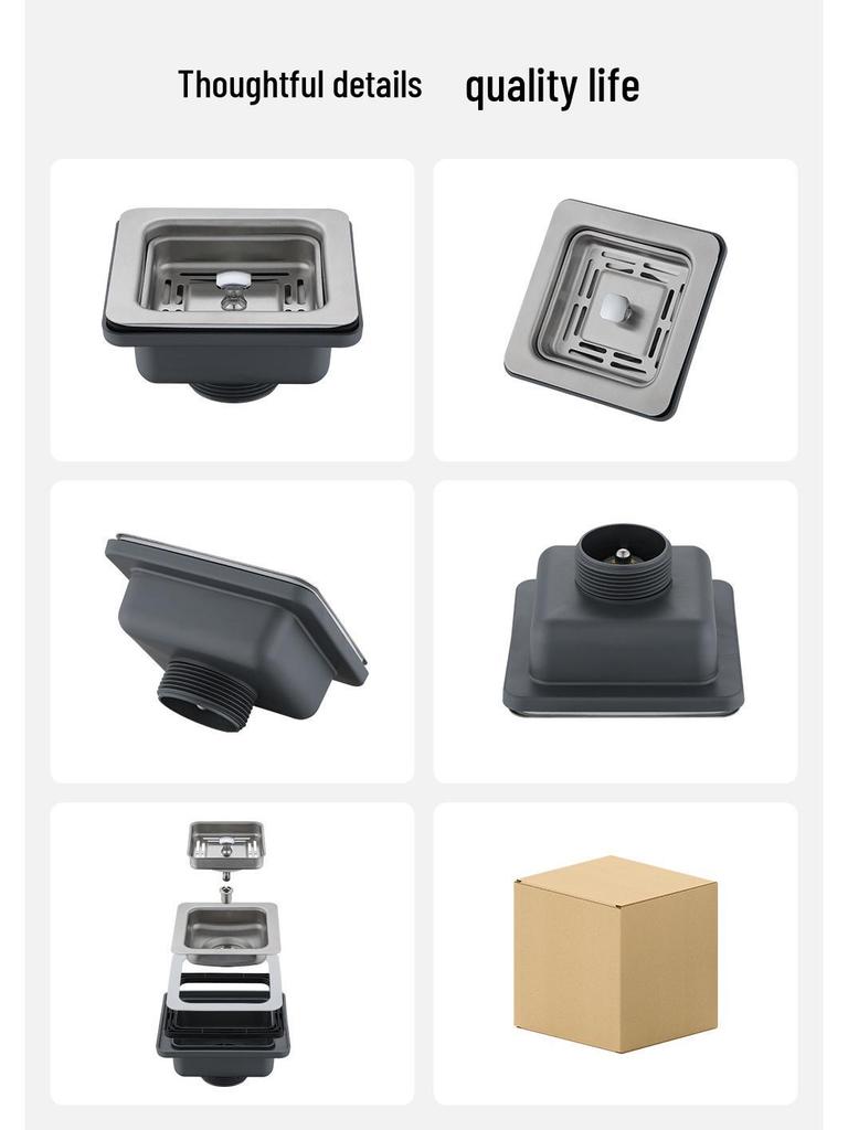 Квадратный цветочный корзинчатый слив для раковины из нержавеющей стали 304: Непроницаемая для запахов раковина с одной/двумя чашами и сливной трубой для мытья овощей и посуды