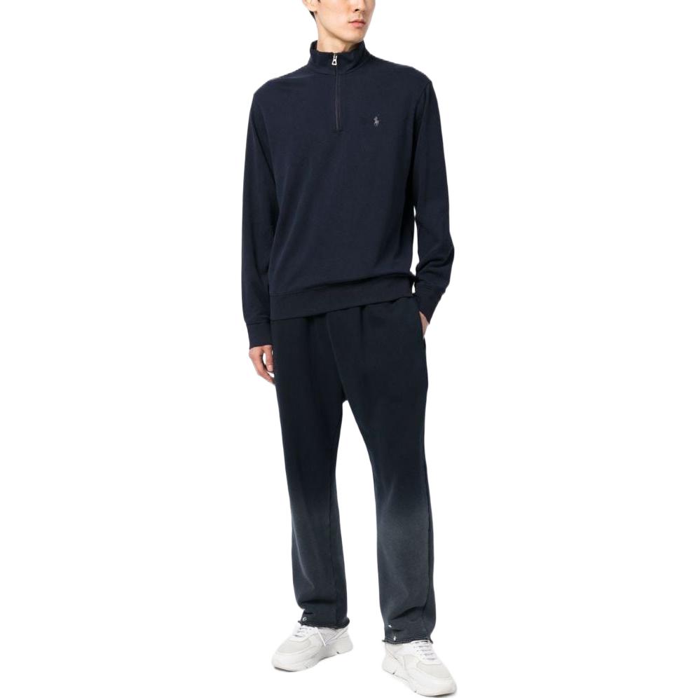 Polo Ralph Lauren FW22 Однотонная толстовка с вышитым маленьким пони на молнии с короткими рукавами Мужская толстовка темно-синего цвета 710812963-003