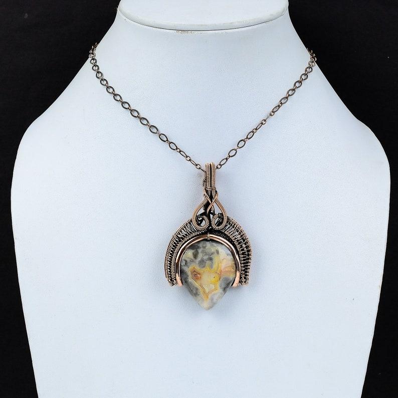 Подвеска Crazy Lace Agate, обернутая медной проволокой, ювелирное изделие, подвеска ручной работы, подвеска из драгоценного камня, ювелирные изделия Laguna Lace Agate, подарки на день рождения