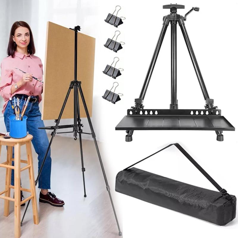 1Set Artist Easel Stability Art Board Clips Adjustable Black DIY Easel Tray Aluminum Alloy