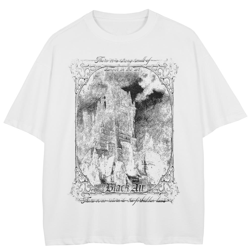 Футболка с рисунком замка в уличном стиле, хлопковая футболка, унисекс, топы, футболки, летняя футболка с короткими рукавами