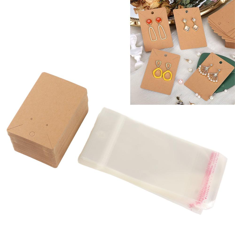 100pcs Transparent Bag Earring Display Cards Hanging Holes Keychain Display Cards  Jewelry Display