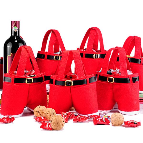 1Pcs Merry Christmas Gift Treat Candy Wine Bottle Holder Santa Claus Suspender Pants Trousers Decor Christmas Gift Bags Cute