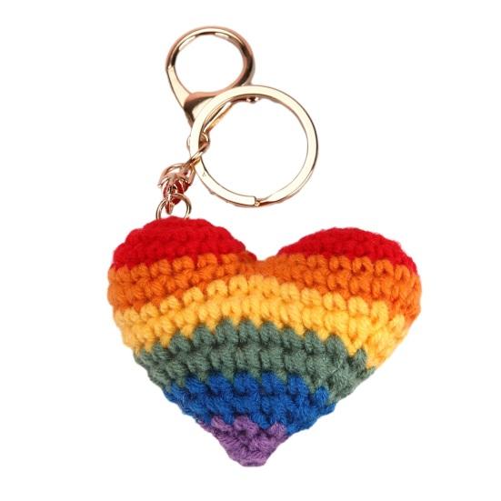 Вязаный кулон в форме сердца и цветка радужных цветов, связанный крючком из мягкой хлопковой нити, брелок для сумки, автомобильных ключей, рюкзака.