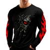 Trendy Graphic Long Sleeve T-Shirt, Wolf Eye Flame Print, Edgy Streetwear Top
