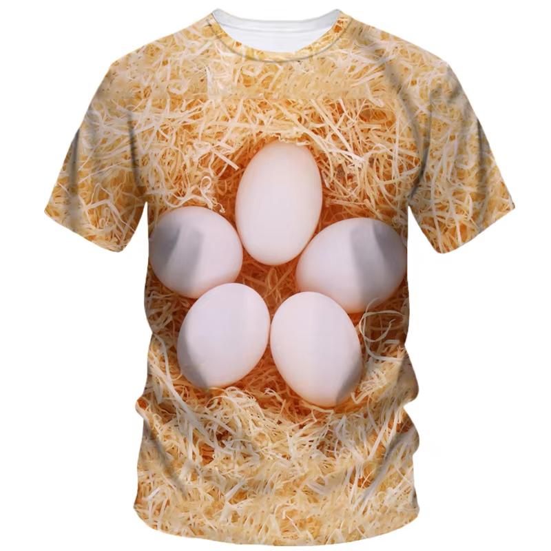 Funny Egg Pattern T-shirts 3D Printing Food Short Sleeve Round Neck Cool Design Men's T-shirts