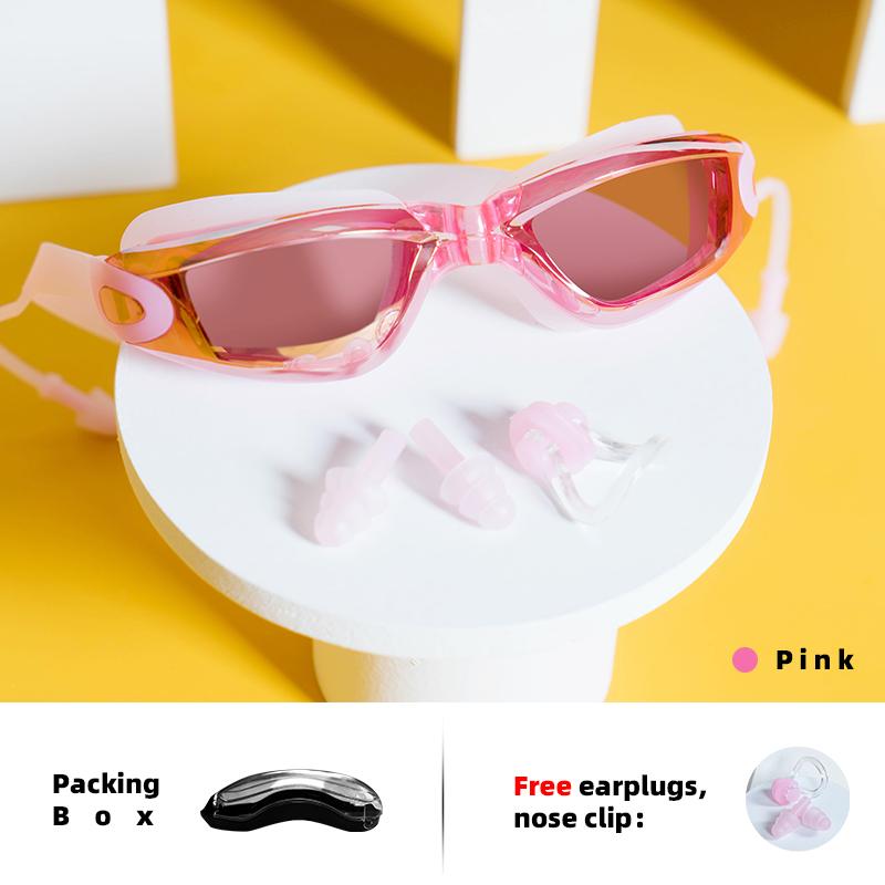 Профессиональные очки для плавания с берушами, зажимом для носа, гальванопокрытием, водонепроницаемые, силикон, для взрослых