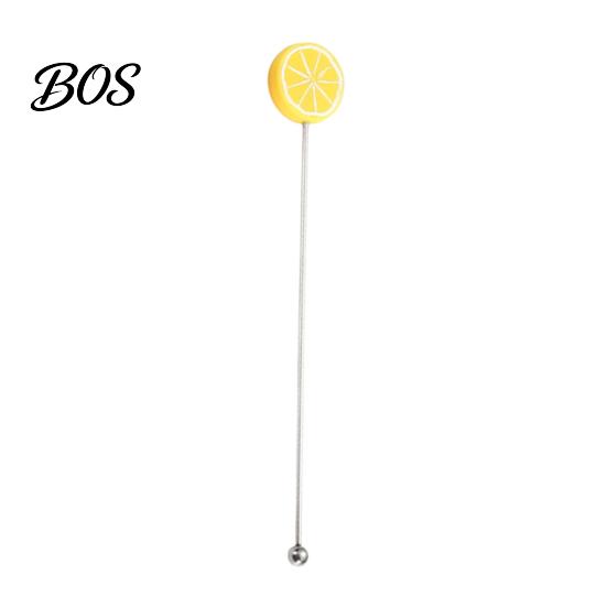 Syrup Mixing Stick Cocktail Stir Stick, Stainless Steel with Durian Pineapple Strawberry Colorful Fruit Decoration Stirrer Watermelon Rubber