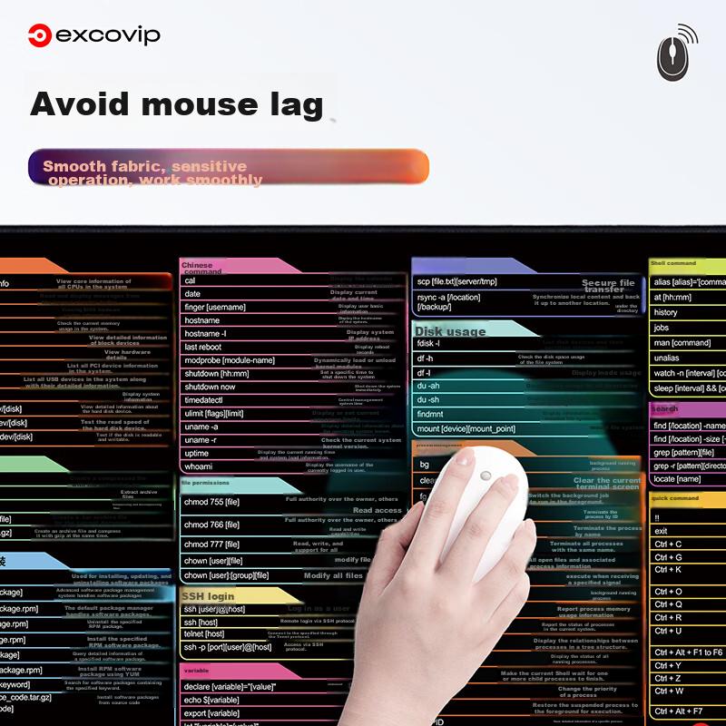 EXCO (EXCO) LINUX Шорткат Коврик для мыши Большой коврик для стола Команда Программисты Ноутбук Офисное программное обеспечение Коврик для мыши Блокировка шорткатов Край Игровой коврик для клавиатуры 0254