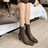 Европейский и американский модный темперамент эластичные тонкие ботинки 2025 осень новые квадратный носок тонкий каблук задняя молния высокий каблук маленькие короткие ботинки женские