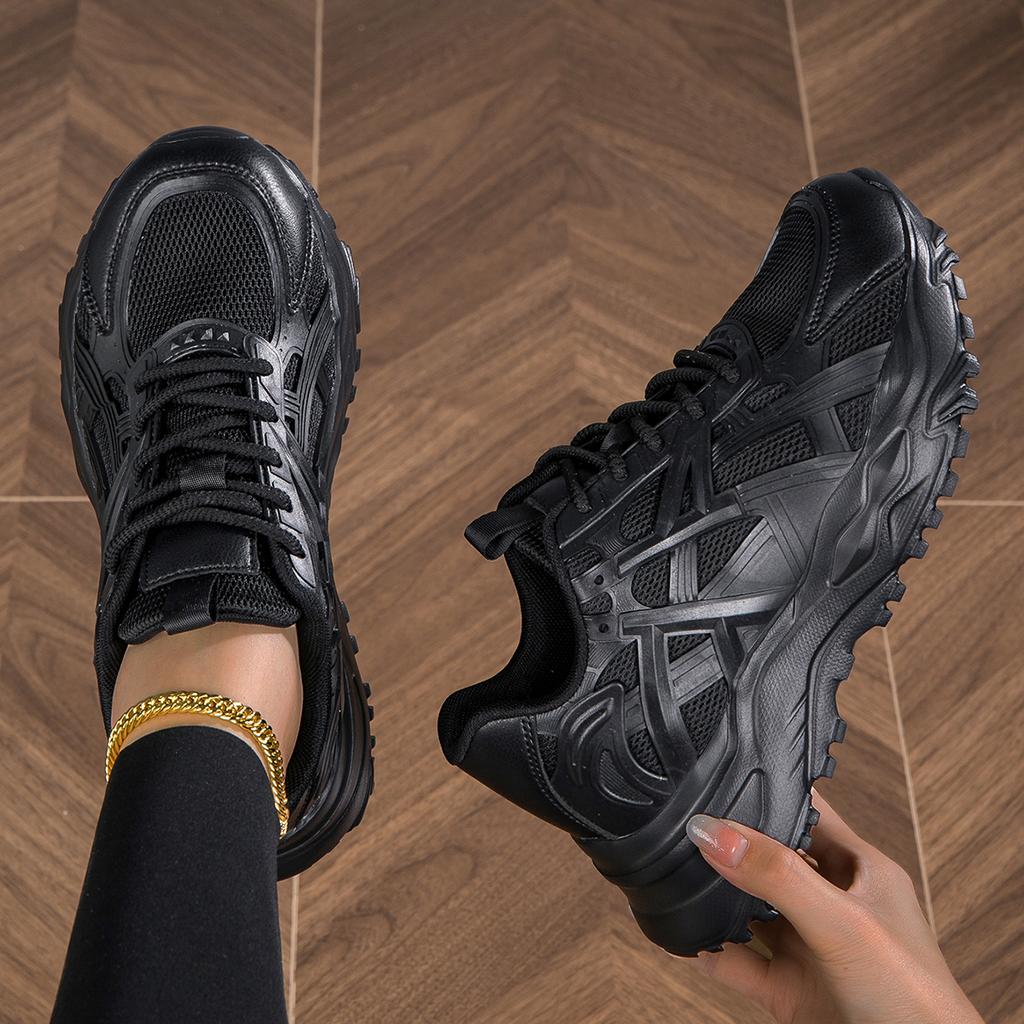 Кроссовки Женская обувь Женская спортивная обувь Дышащая черная повседневная спортивная универсальная женская обувь Daddy на толстой подошве
